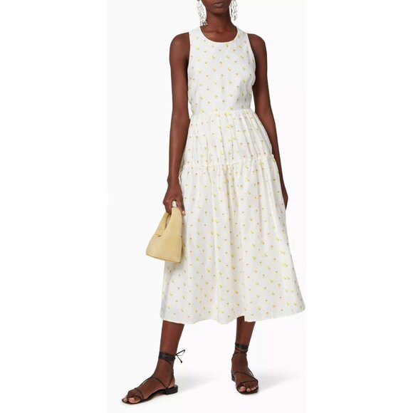 NEW! Stine Goya M Tulula Embroidered Daisy Midi Dress Open Back White Yellow - Picture 3 of 12